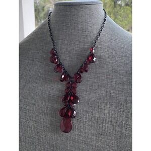 Necklace Fashion Red Acrylic Beads Black Chain Gothic Romantic 18” + 2.5”